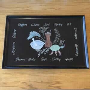 Vintage Couroc Tray Herbs Spices Inlaid Wood 18" x 12.5"